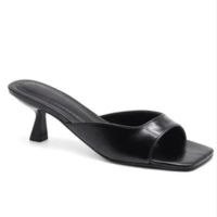 Tamanco Feminino Salto Kitten Heels Bico Quadrado Elegante Flor da Pele 541