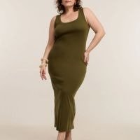 Vestido Midi sem Manga em Ribana Curve & Plus Size Verde