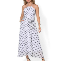 Vestido Bisô Midi Lastex Poá Branco - Branco