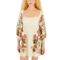 Vestido Curto Farm Manga Floral Juliana - Bege