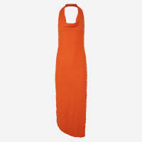 Vestido Frente Única com Decote Halter e Franzido Lateral Laranja Escuro