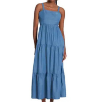 Vestido jeans longo com babados e amarração lunender 20669 - Crispidu Modas