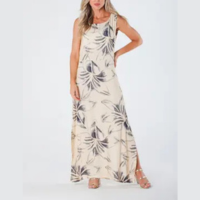 Vestido Longo sem Manga com Fendas Laterais e Estampa Digital Viscose Aceti