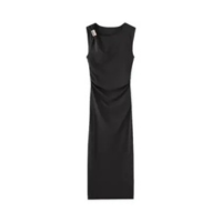 Vestido Midi Preto Plissado Sem Mangas Para Mulheres, Vestido De Praia Drap