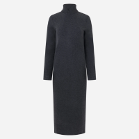 Vestido Long Midi com Gola Alta e Mangas Longas Cinza