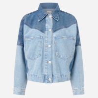 Jaqueta em Jeans com Recortes Bicolor Estruturados Azul Claro