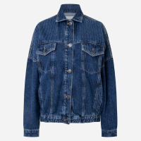 Jaqueta Oversized em Jeans com Detalhe de Risca de Giz Azul