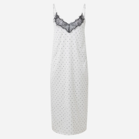 Camisola Longa de Cetim com Decote Rendado Branco