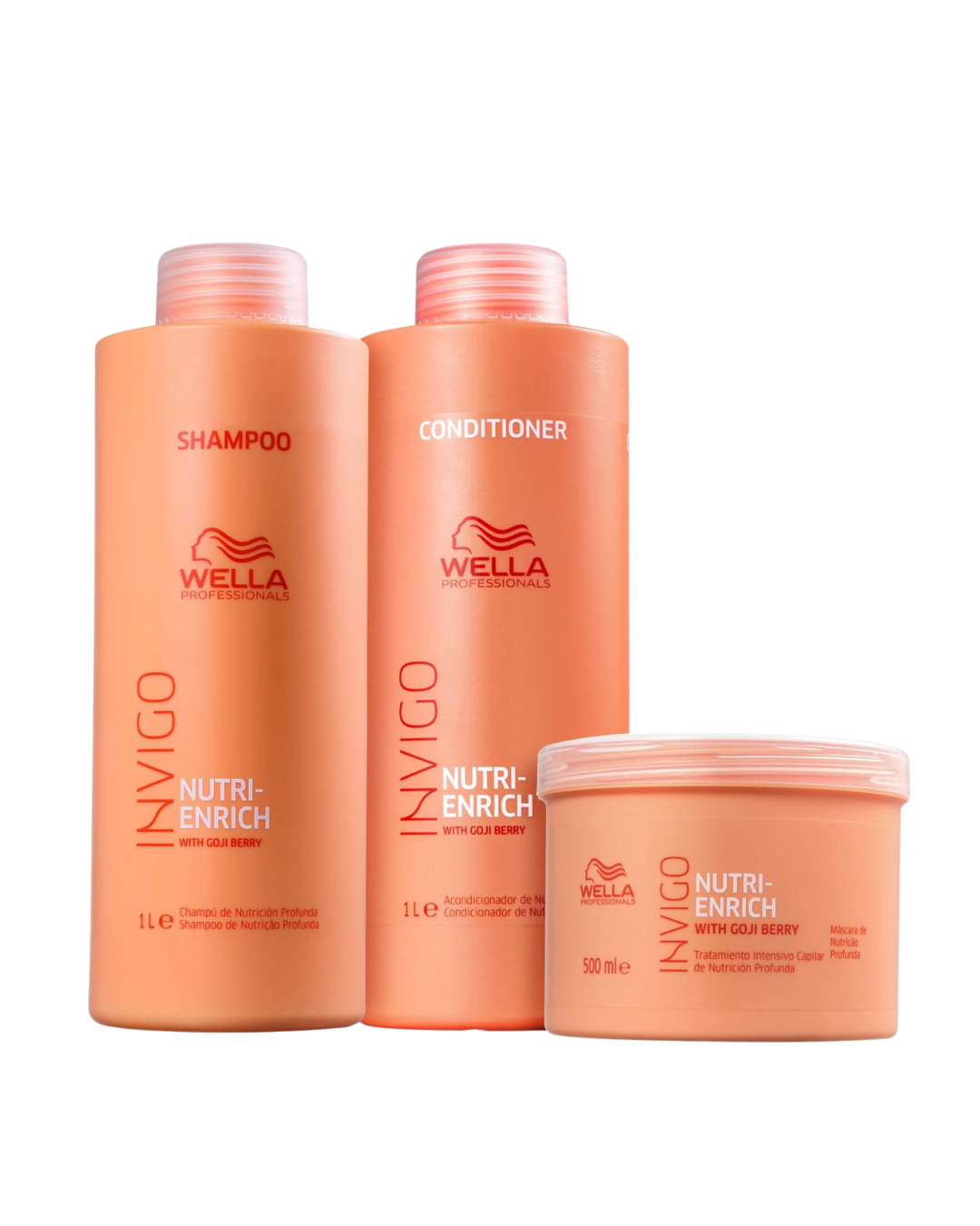 Melhores kits de shampoo Wella Invigo pêssego fosco com frascos e máscara. Texto: