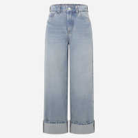 Calça Wide em Jeans com Barra Dobrada e Cintura Alta Azul Claro