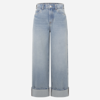 Calça Wide em Jeans com Barra Dobrada e Cintura Alta Azul Claro