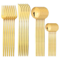 24 Peças Talheres Dourado de Aço Inox Garfo Colher Faca De Mesa - oem