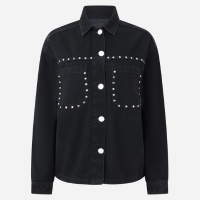 Jaqueta Overshirt em Jeans com Tachas Metálicas Preto