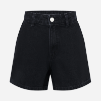 Short Evase em Jeans com Cintura Baixa Preto