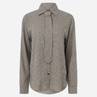 Camisa Oversized Xadrez com Gravata Bege