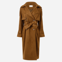 Trench Coat Alongado em Suede com Cinto Marrom Claro