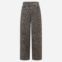 Calça Baggy em Sarja com Cintura Média e Estampa Animal Print Marrom