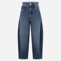 Calça Wide Leg em Jeans com Recorte Lateral e Cintura Média Azul