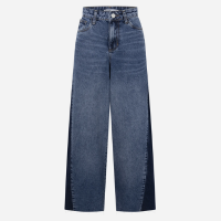 Calça Wide Leg em Jeans com Recorte Lateral e Cintura Média Azul