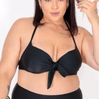 Biquíni Top de Praia Plus Size Meia Taça Laço Preto - STW Moda