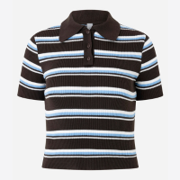 Blusa em Tricô com Gola Polo e Listras Variadas Preto/Azul/Branco