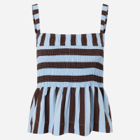 Blusa em Tricoline com Alça Larga e Listras Azul/Marrom