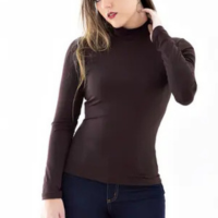 Blusa Gola Alta Feminina Poliamida Manga Longa Marrom - Anistia
