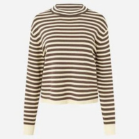 Blusa Listrada em Tricô com Gola Redonda Marrom/Amarelo