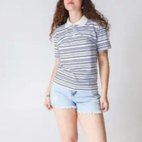 Blusa Polo Feminino Listrado Manga Curta Marisa Off Wh-21093