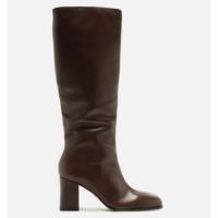 Bota Marrom Couro Cano Médio Bloco