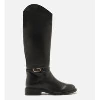 Bota Preta Couro Cano Longo Montaria Fivela