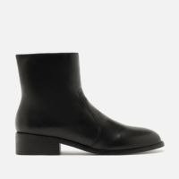 Bota Preta Couro Cano Curto Salto Bloco