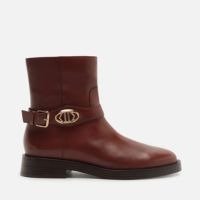 Bota Marrom Couro Cano Curto Salto Bloco