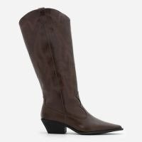 Bota Western Cano Longo em PU com Bordados Marrom