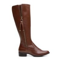 Bota Montaria Couro Feminino Cano Alto Zíper Lateral Moda Inverno Elegante