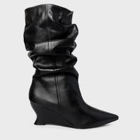 Bota Slouchy Anabela Slim Couro Preto