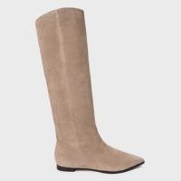 Bota Bico Alongado Cano Alto Couro Suede Bege Funghi