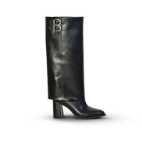 Bota Feminina Com Capa Cano Longo Salto Grosso Preto - Jessica Leal Shoes