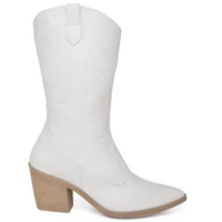 Bota Feminina Texana Western Country Cano Médio Napa Off White - Ellas Onli