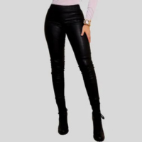 Calça Couro Jogger Feminina Cintura Alta Estilosa Preta - Mayara Manzano