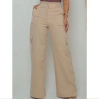Calça Feminina Cargo Wide Leg Cintura Alta Com Bolsos Nas Laterais, Elegant