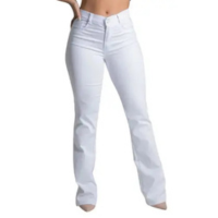 Calça Flare Branca Feminina Sarja Sawary Cintura Alta Com Lycra Boca de Sin