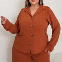 Camisa Feminina Plus Size Social Manga Longa Blusa C Botões Elegante - Muzz