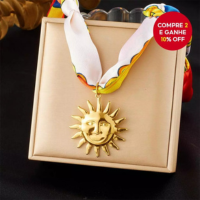 Colar De Fita De Lenço De Seda Estampado Colorido – Pingente De Sol Dourado