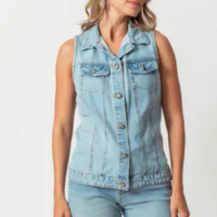 Colete Jeans Bolsos e Gola Delavê - Bloom