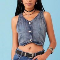 Colete Jeans Feminino Frente Única Com Botão Azul