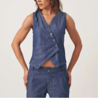 Colete Jeans Leve Abotoamento Assimétrico Azul - Bloom