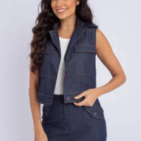 Colete susie com bolsos jeans feminino - Susie Modas
