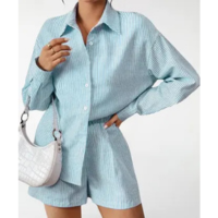 Conjunto Listrado Feminino Camisa e Shorts - - Levosch