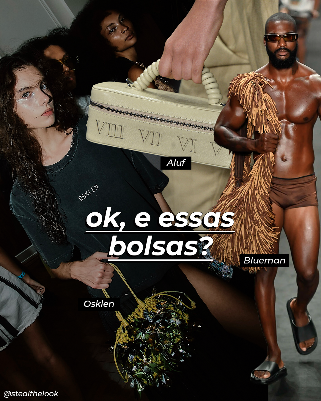 Destaques do Rio Fashion Week 2026: bolsas esculturais e franjas terrosas em clima ousado.